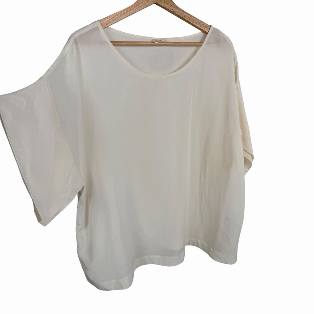 Anthropologie By Eloise Silk Top L Kimono Sleeve Ivory Blouse Lagenlook Boxy